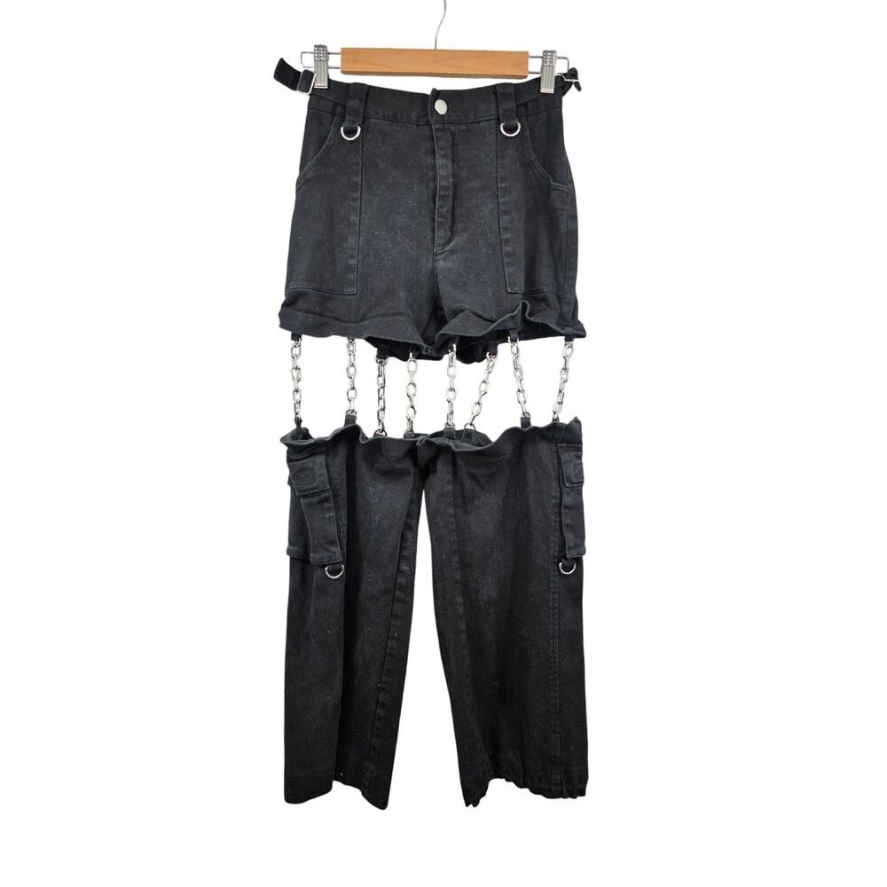 Black Chain-Linked Convertible Pants With Cargo Pockets Size‎ XXS